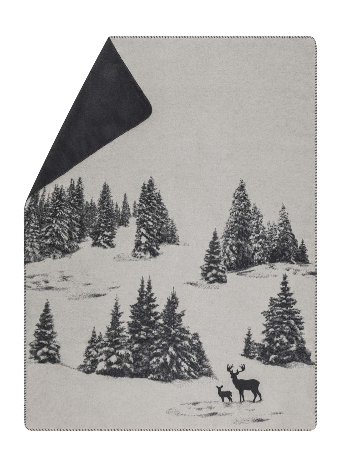 SAVONA throw "snowy trees/stag" in grey . Throw Blanket made by David Fussenegger , a family-run mill in Austria.