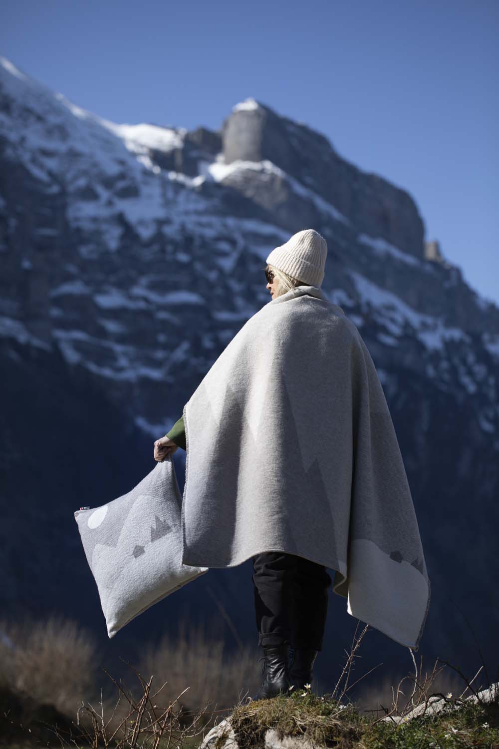 LUCA throw "mountains & moon" in . Throw Blanket made by David Fussenegger , a family-run mill in Austria.
