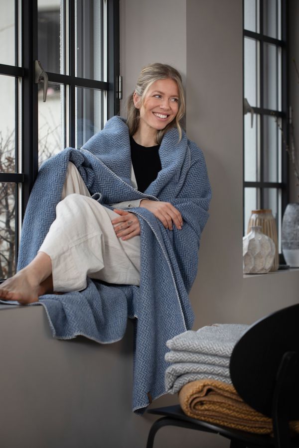 MERANO Throw "Herringbone" in . Throw Blanket made by David Fussenegger , a family-run mill in Austria.