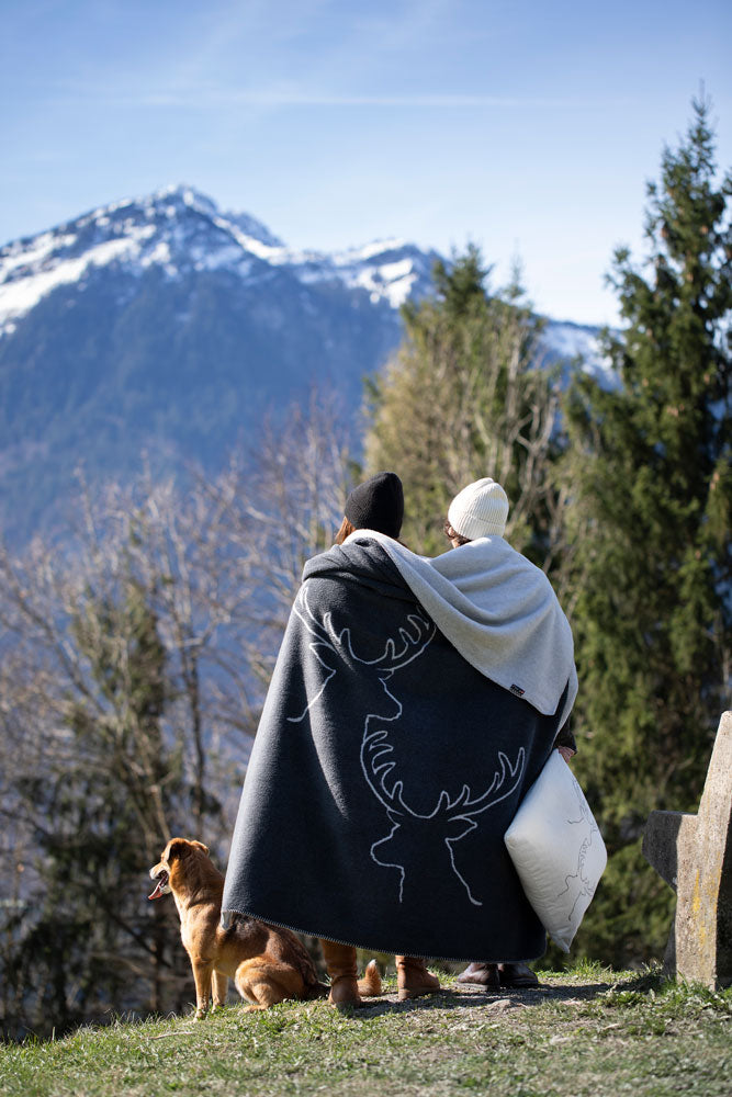 SAVONA throw "stag heads linear" in . Throw Blanket made by David Fussenegger , a family-run mill in Austria.