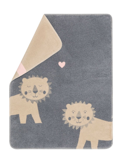 MILA baby blanket "lions in love" in grey . Blanket made by David Fussenegger , a family-run mill in Austria.