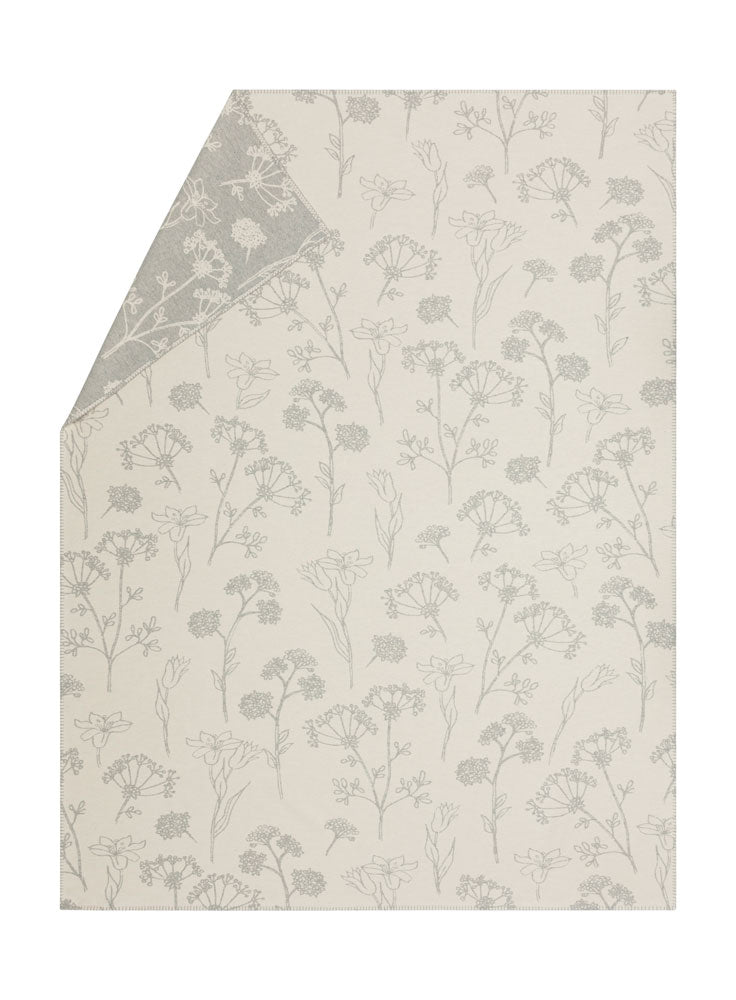 JADE throw "florals" organic cotton in grey . Throw Blanket made by David Fussenegger , a family-run mill in Austria.
