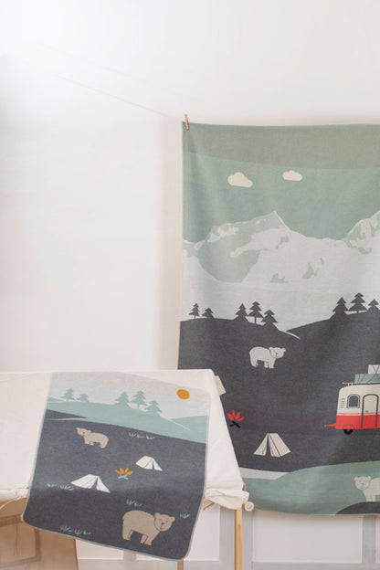 JUWEL baby blanket "camping bears" in . Blanket made by David Fussenegger , a family-run mill in Austria.