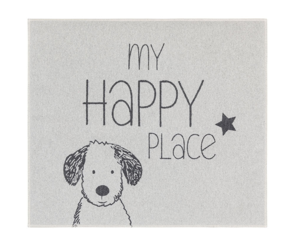 PET padded dog mat "My Happy Place" in grey . Dog Mat made by David Fussenegger , a family-run mill in Austria.