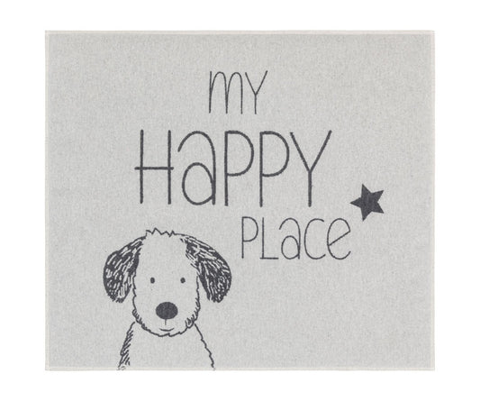 PET padded dog mat "My Happy Place" in grey . Dog Mat made by David Fussenegger , a family-run mill in Austria.
