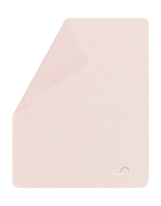 JUWEL baby blanket "stripes/rainbow" with embroidery in rosé . Blanket made by David Fussenegger , a family-run mill in Austria.