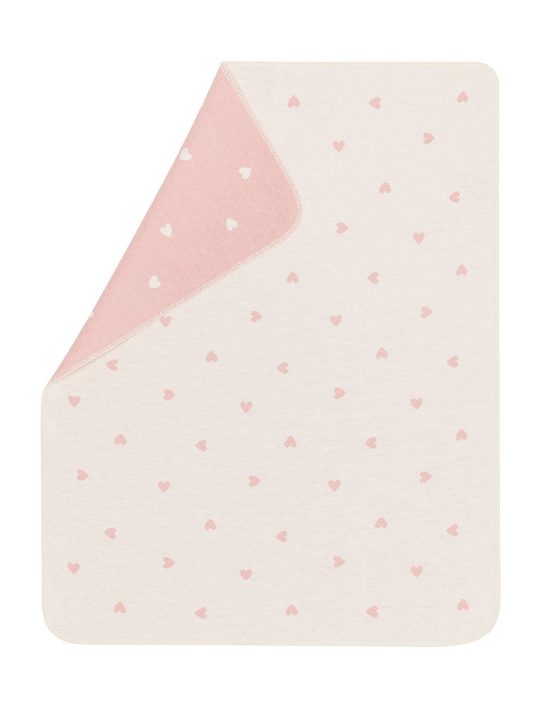 JUWEL baby blanket "hearts allover" in rosé . Blanket made by David Fussenegger , a family-run mill in Austria.