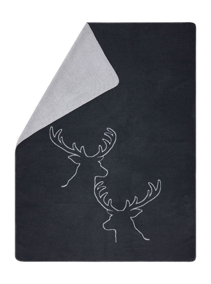 SAVONA throw "stag heads linear" in charcoal . Throw Blanket made by David Fussenegger , a family-run mill in Austria.