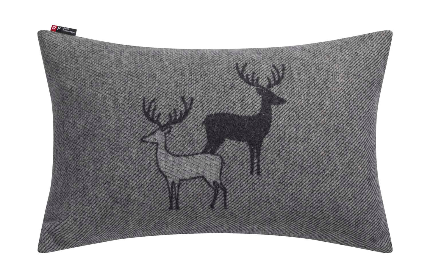 SILVRETTA cushion cover "pair of stags" in charcoal . Cushion Cover made by David Fussenegger , a family-run mill in Austria.