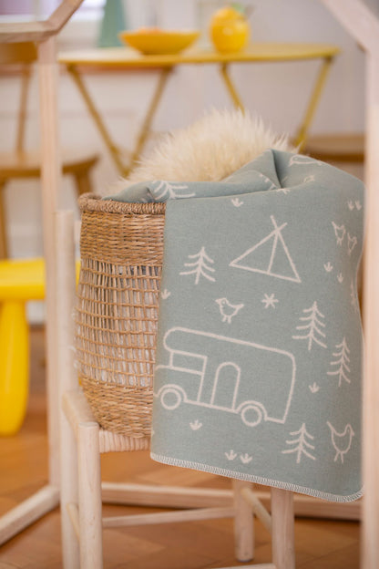 JUWEL baby blanket "camping" in . Blanket made by David Fussenegger , a family-run mill in Austria.