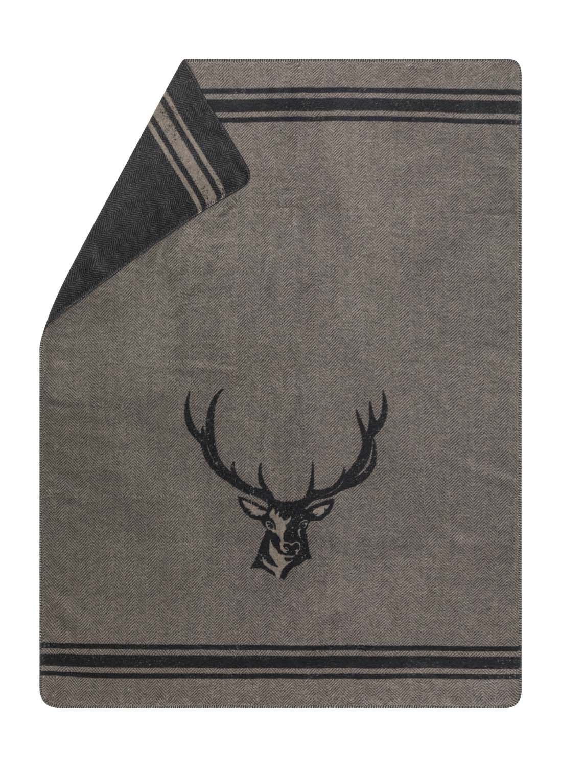 SAVONA throw "stag/antlers" in smoke . Throw Blanket made by David Fussenegger , a family-run mill in Austria.