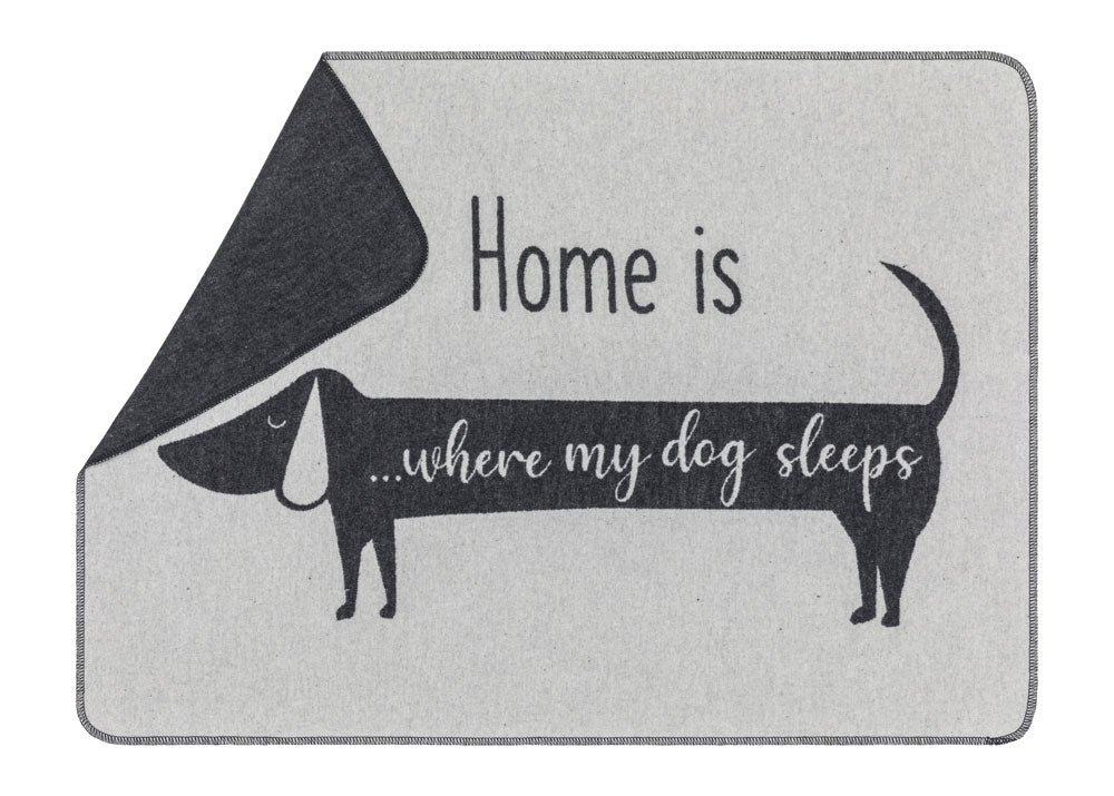 PET blanket "Home is Where My Dog Sleeps" small in grey . Pet Blanket made by David Fussenegger , a family-run mill in Austria.