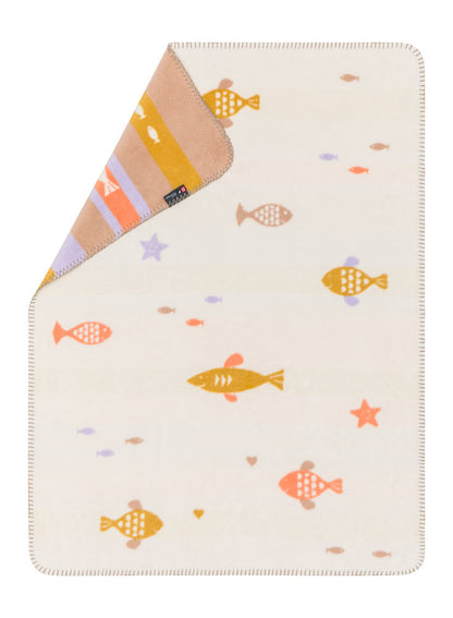 MILA baby blanket "school of fish" in offwhite . Blanket made by David Fussenegger , a family-run mill in Austria.