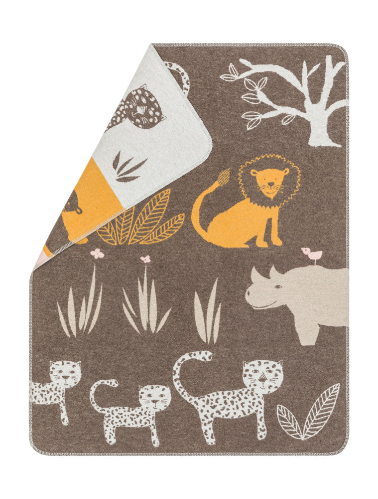 JUWEL baby blanket "jungle" in brown . Blanket made by David Fussenegger , a family-run mill in Austria.