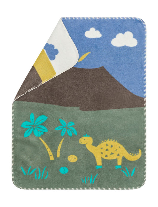 MILA baby blanket "dino volcano" in green brown . Blanket made by David Fussenegger , a family-run mill in Austria.