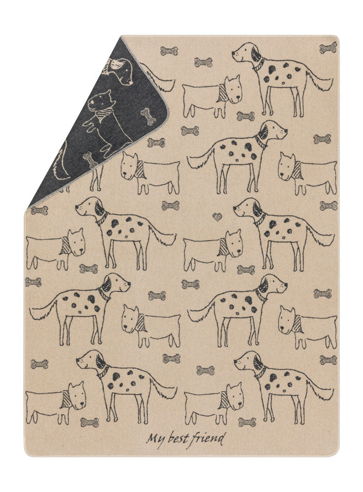 PET blanket "best friends allover" large in ecru grey . Pet Blanket made by David Fussenegger , a family-run mill in Austria.