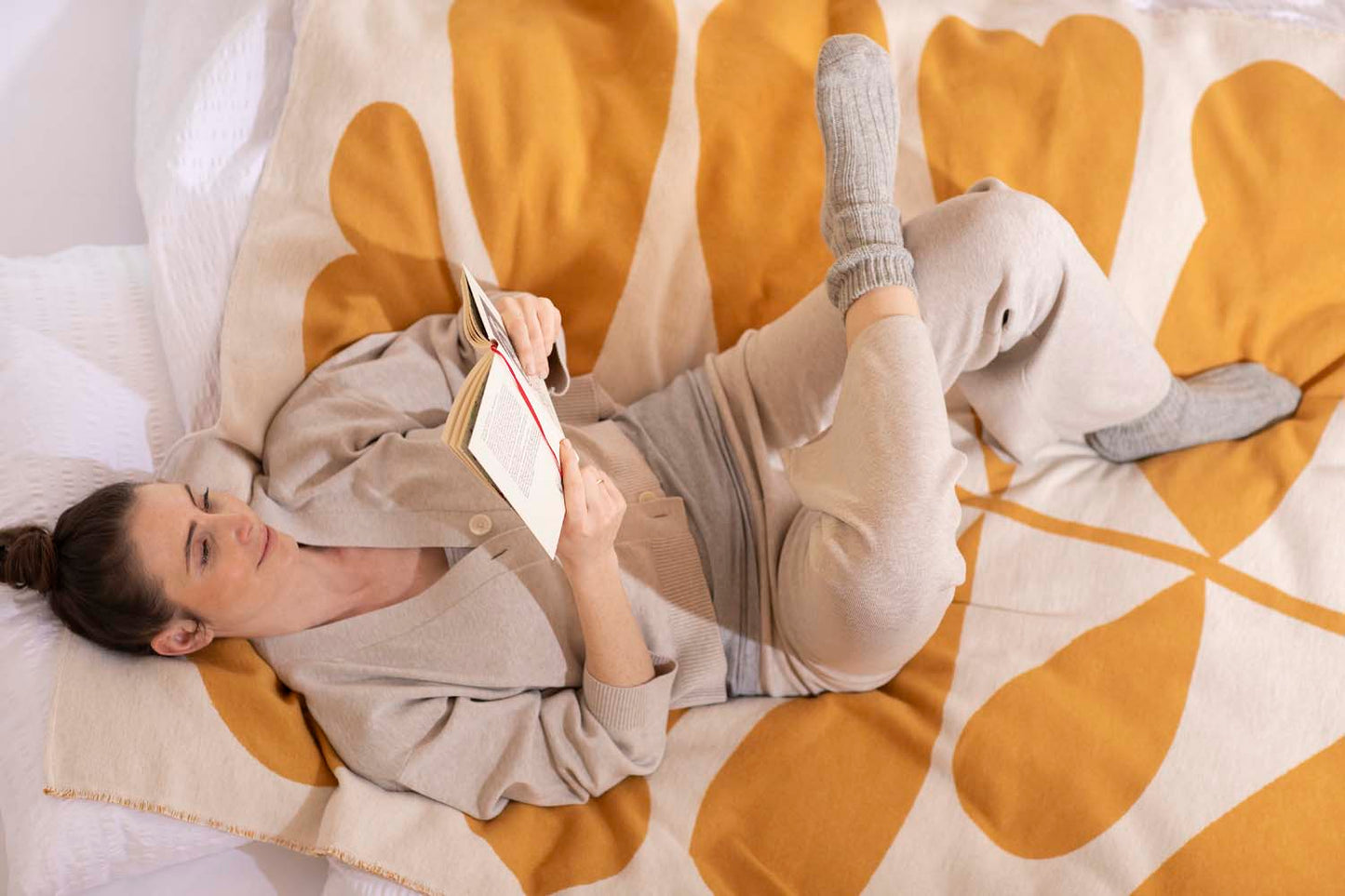 LUCA throw flannel "large leaves" in . Throw Blanket made by David Fussenegger , a family-run mill in Austria.