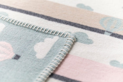 LENA baby blanket organic "hot air balloons" in . Blanket made by David Fussenegger , a family-run mill in Austria.