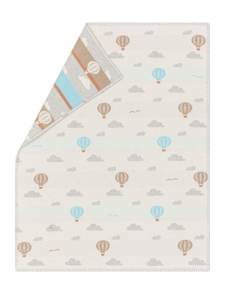LENA baby blanket organic "hot air balloons" in offwhite . Blanket made by David Fussenegger , a family-run mill in Austria.