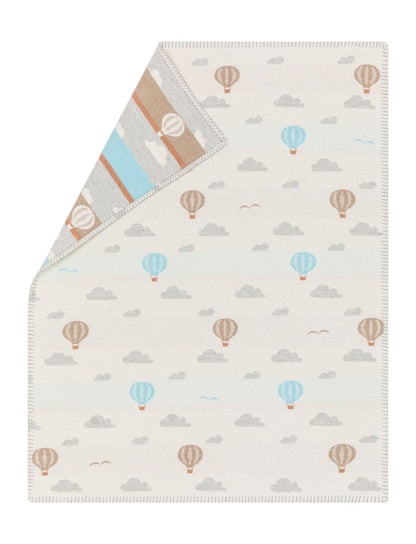 LENA baby blanket organic "hot air balloons" in offwhite . Blanket made by David Fussenegger , a family-run mill in Austria.