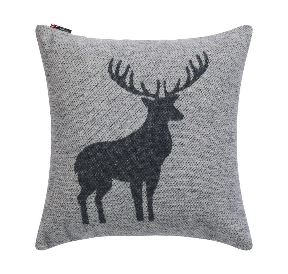 SILVRETTA cushion cover "centered deer" in grey . Cushion Cover made by David Fussenegger , a family-run mill in Austria.
