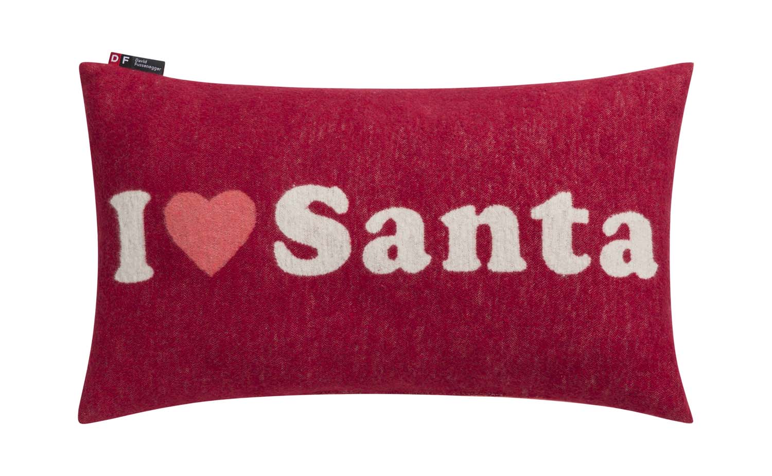 SILVRETTA pillow "I love Santa" in bordeaux . Filled Cushion made by David Fussenegger , a family-run mill in Austria.