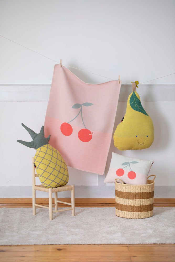 JUWEL pillow "cherries" includes filling in . Filled Cushion made by David Fussenegger , a family-run mill in Austria.