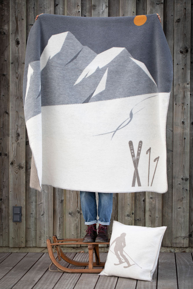 SAVONA throw "skis & tracks" in . Throw Blanket made by David Fussenegger , a family-run mill in Austria.