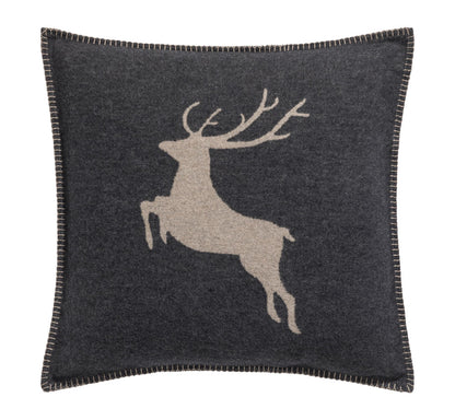 SYLT cushion cover "jumping stag" in charcoal . Cushion Cover made by David Fussenegger , a family-run mill in Austria.
