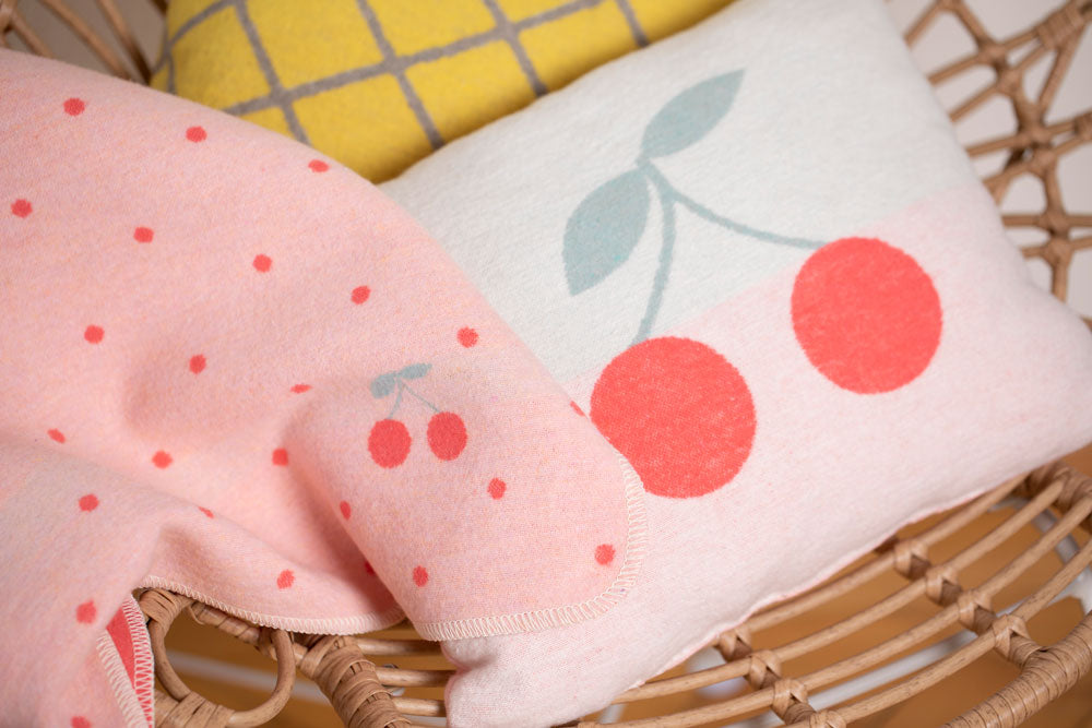 JUWEL pillow "cherries" includes filling in . Filled Cushion made by David Fussenegger , a family-run mill in Austria.