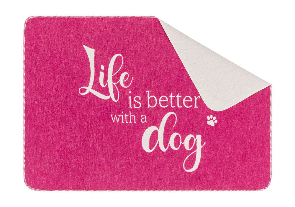 PET blanket "life is better with a dog" small in pink . Pet Blanket made by David Fussenegger , a family-run mill in Austria.