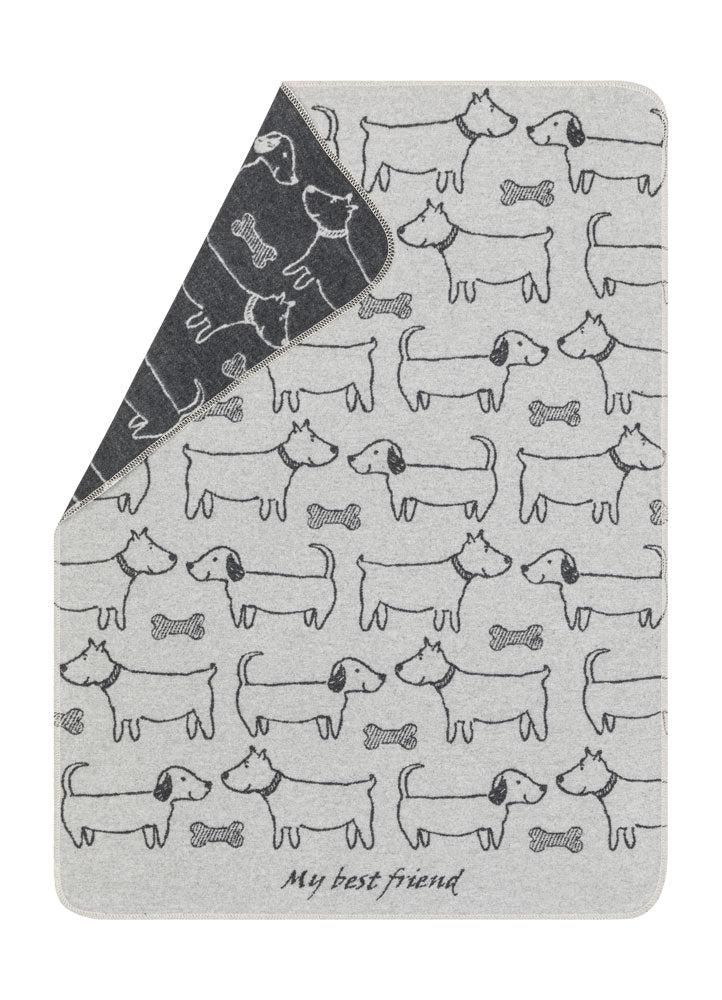 PET blanket "best friends allover" small in grey . Pet Blanket made by David Fussenegger , a family-run mill in Austria.
