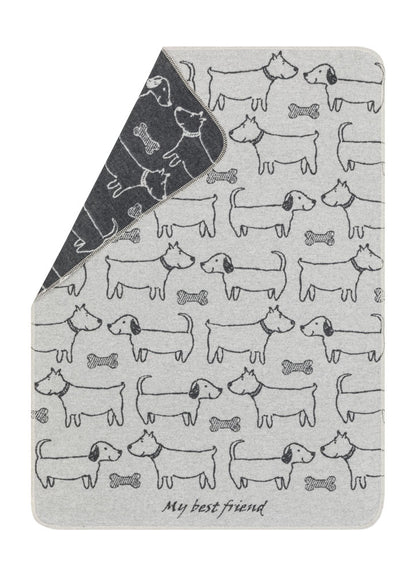PET blanket "best friends allover" small in grey . Pet Blanket made by David Fussenegger , a family-run mill in Austria.