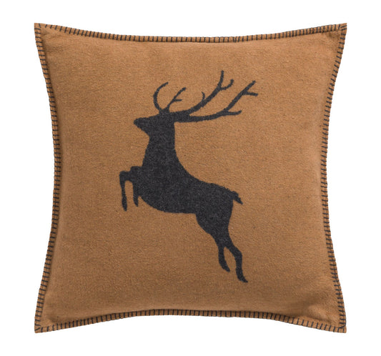 SYLT cushion cover "jumping stag" in brown . Cushion Cover made by David Fussenegger , a family-run mill in Austria.