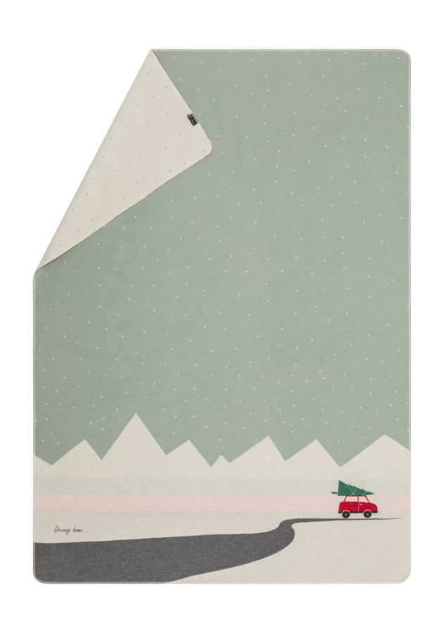 SILVRETTA Throw "Christmas Car" in light green cream . Throw Blanket made by David Fussenegger , a family-run mill in Austria.