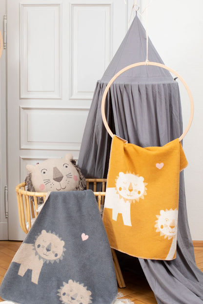 MILA baby blanket "lions in love" in . Blanket made by David Fussenegger , a family-run mill in Austria.