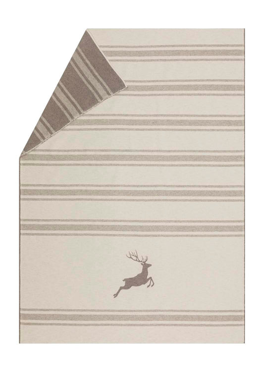 LUCA throw flannel "jumping stag / stripes" in offwhite . Throw Blanket made by David Fussenegger , a family-run mill in Austria.