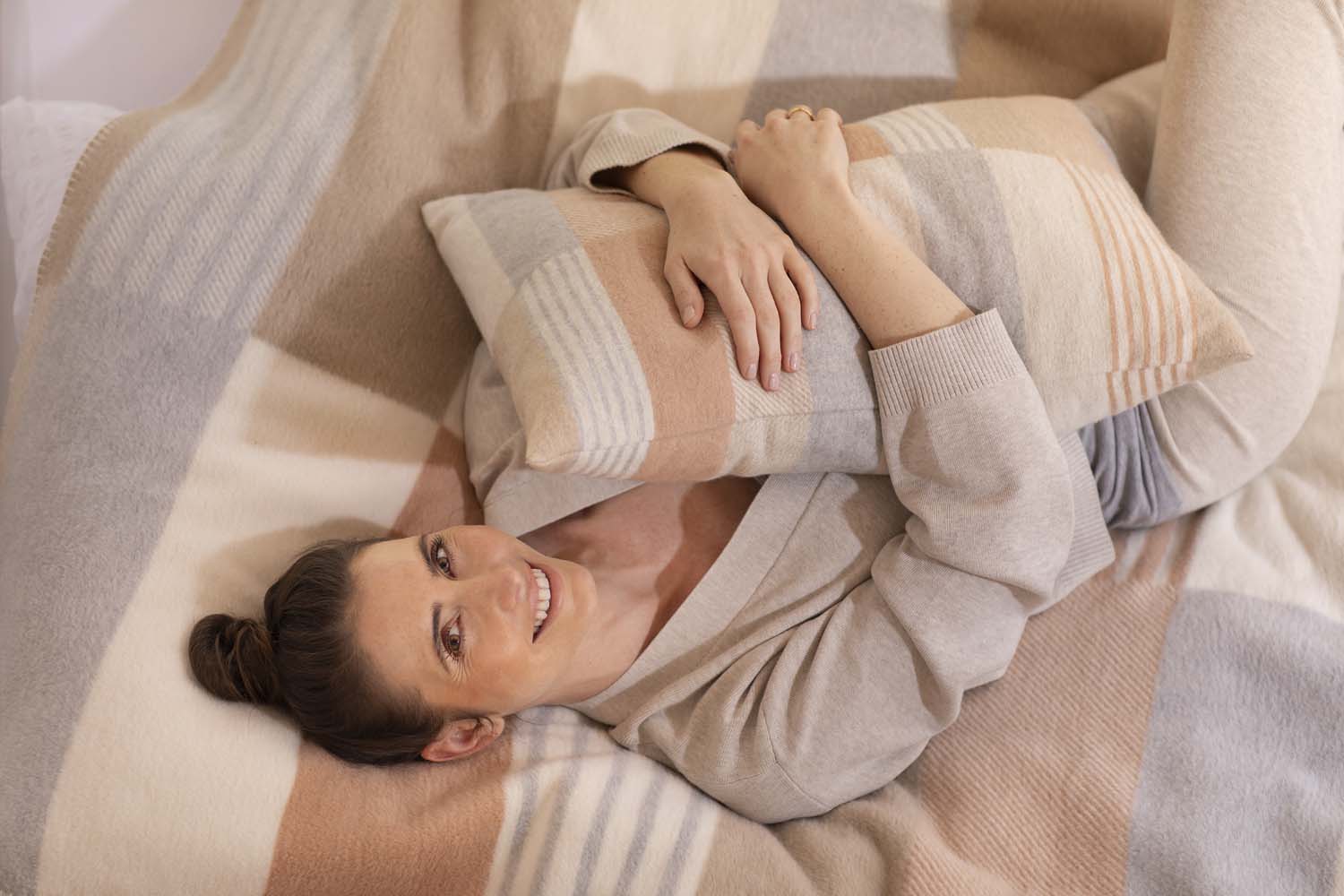 SAVONA throw "lines/rectangles" in . Throw Blanket made by David Fussenegger , a family-run mill in Austria.