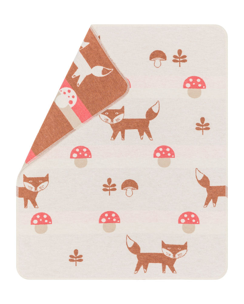 JUWEL baby blanket "fox and mushroom" in offwhite . Blanket made by David Fussenegger , a family-run mill in Austria.