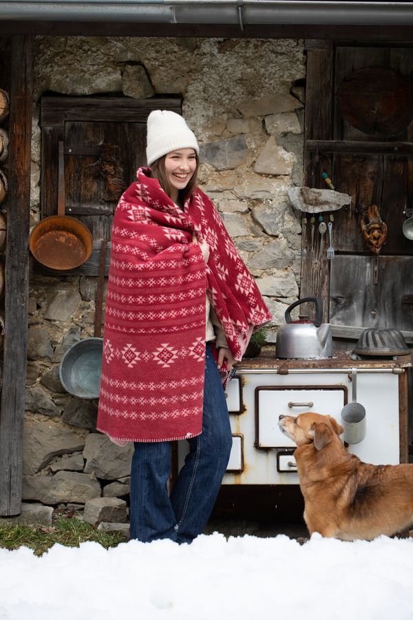 SAVONA Throw "Norwegian Border" in . Throw Blanket made by David Fussenegger , a family-run mill in Austria.