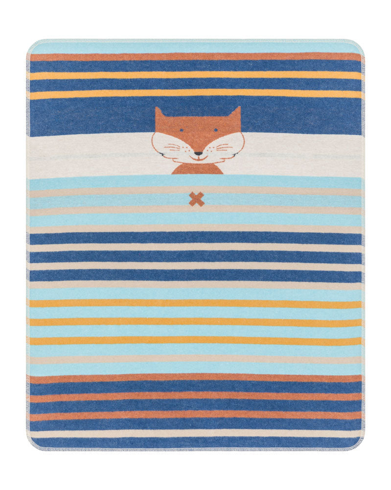 JUWEL baby blanket "fox/stripes" in navy . Blanket made by David Fussenegger , a family-run mill in Austria.