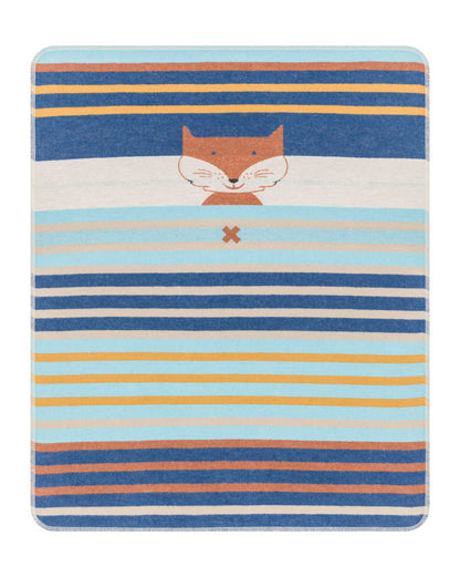 JUWEL baby blanket "fox/stripes" in navy . Blanket made by David Fussenegger , a family-run mill in Austria.