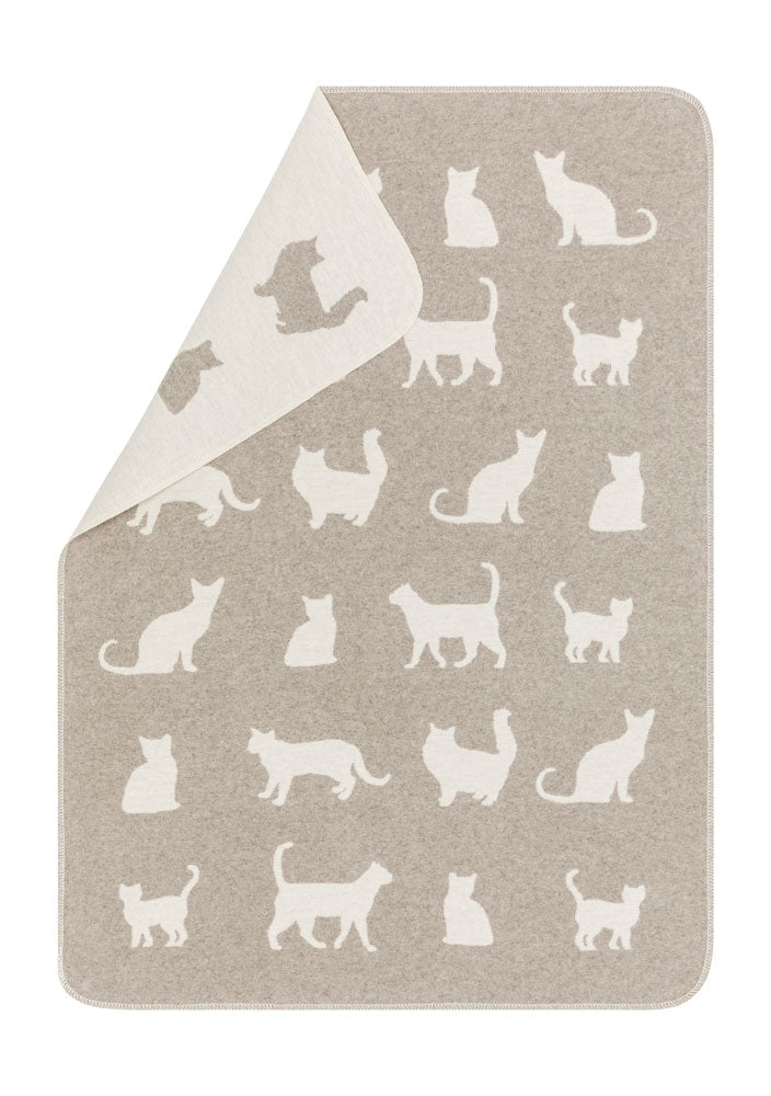 PET blanket "cat silhouettes allover" in smoke . Pet Blanket made by David Fussenegger , a family-run mill in Austria.