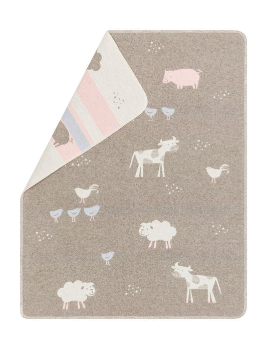 JUWEL baby blanket "farm life" in smoke . Blanket made by David Fussenegger , a family-run mill in Austria.