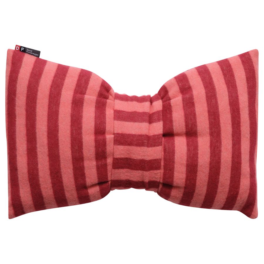 SILVRETTA Pillow "Stripy Bow" in pink red . Filled Cushion made by David Fussenegger , a family-run mill in Austria.