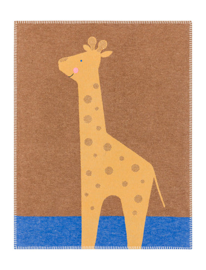 LILI baby blanket "giraffe" with embroidery in brown . Blanket made by David Fussenegger , a family-run mill in Austria.