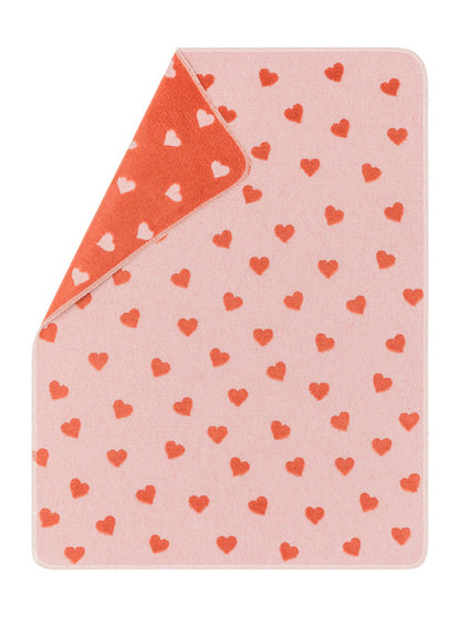 CARLA baby blanket "hearts allover" in rosé . Blanket made by David Fussenegger , a family-run mill in Austria.