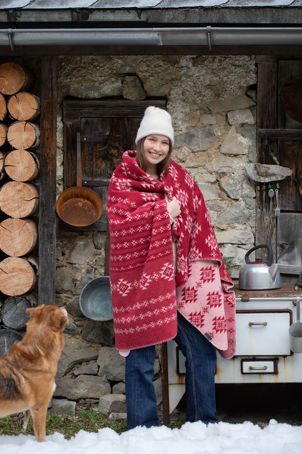 SAVONA Throw "Norwegian Border" in . Throw Blanket made by David Fussenegger , a family-run mill in Austria.