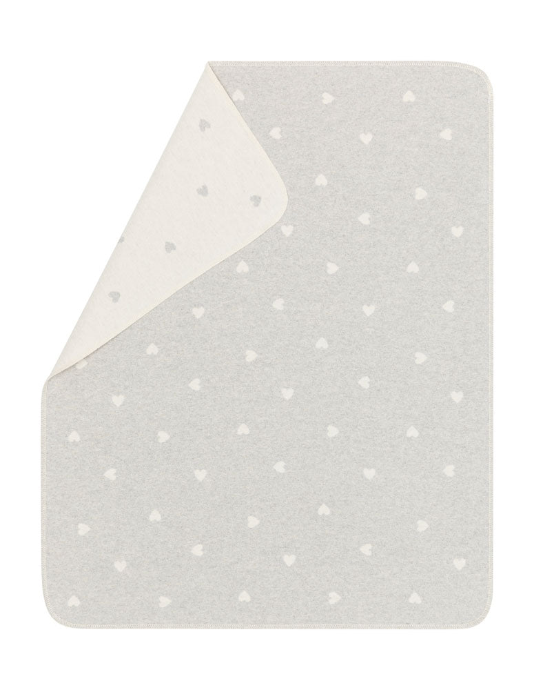 JUWEL baby blanket "hearts allover" in grey . Blanket made by David Fussenegger , a family-run mill in Austria.