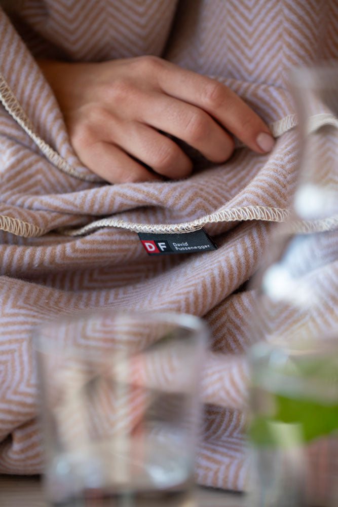 SILVRETTA throw "herringbone" in . Throw Blanket made by David Fussenegger , a family-run mill in Austria.
